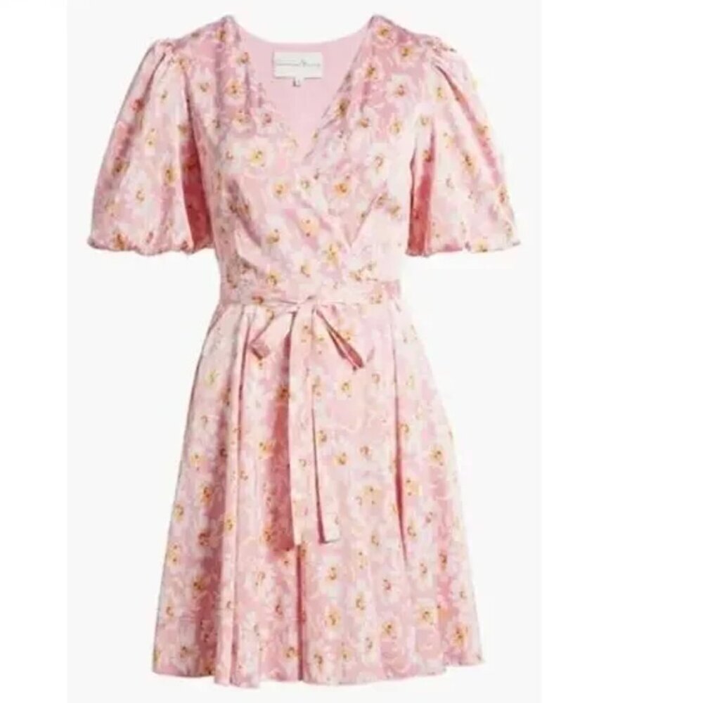 Charles Henry Dress Floral Print Faux Wrap Mini Pink Daisies NWOT S